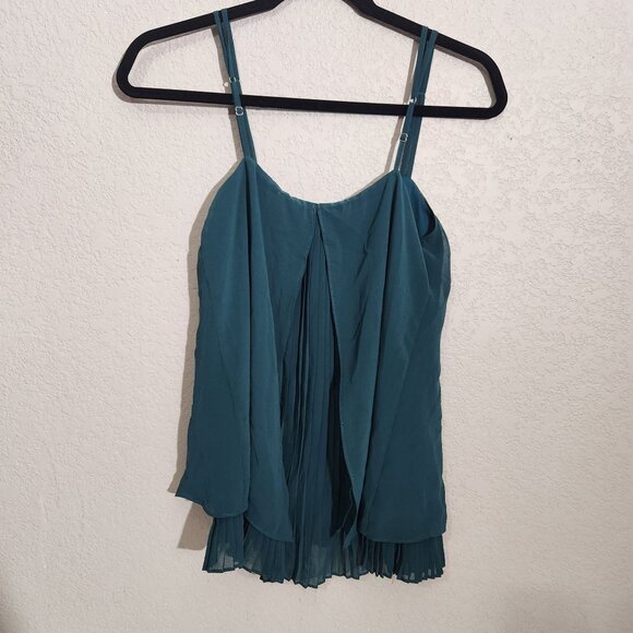 White House Black Market Tank Top XS Petite Teal Pleated Whimsigoth Coquette - Picture 3 of 14